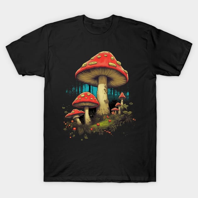 Red Mushrooms in the Forest T-Shirt by Kawaii Cuties